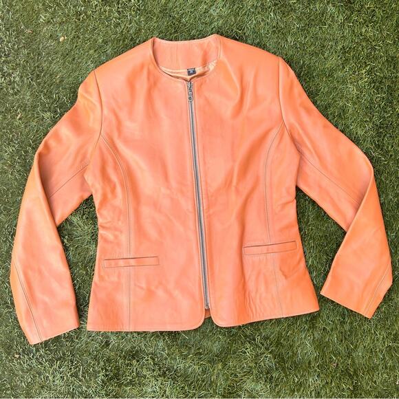 Maison De Cuir Slimani Carmel Tan Fitted Full Zip 100% Genuine Leather Jacket S - Picture 1 of 12